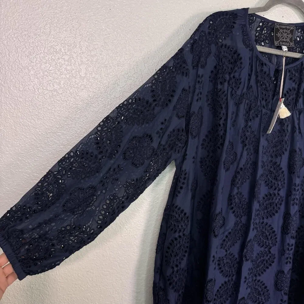 Johnny Was Jade Dress Womens Small Cotton Silk Blend Eyelet Lace Shift Boho NEW